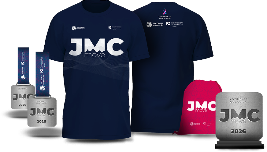 Kit participante JMC MOVE: camisetas, medalha, sacola e canecas